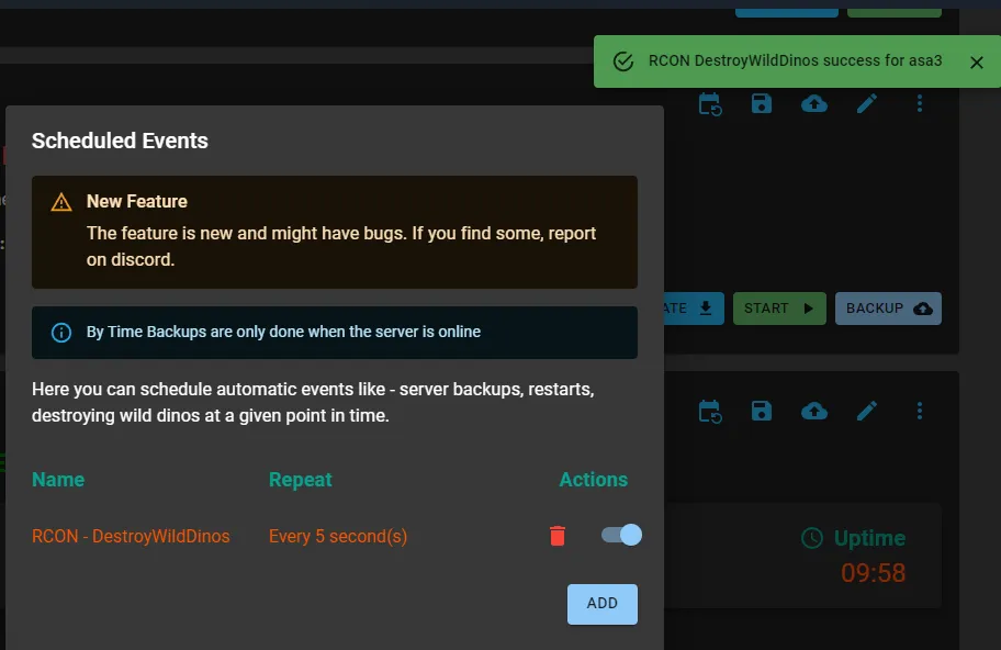 Scheduled events toggle UI
