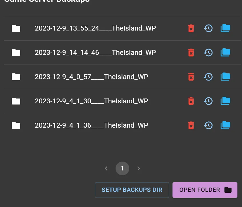 Backups Dialog