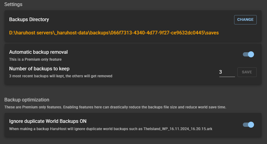 Backup Premium interface